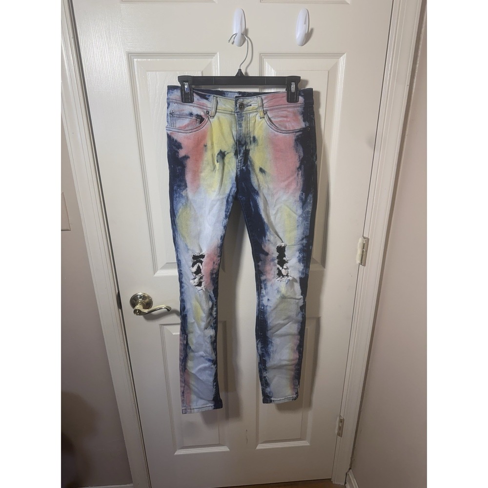 Red Fox Jeans Womens Size 9 Tie Dye Distressed Skinny Stretch Jeans Multicolor